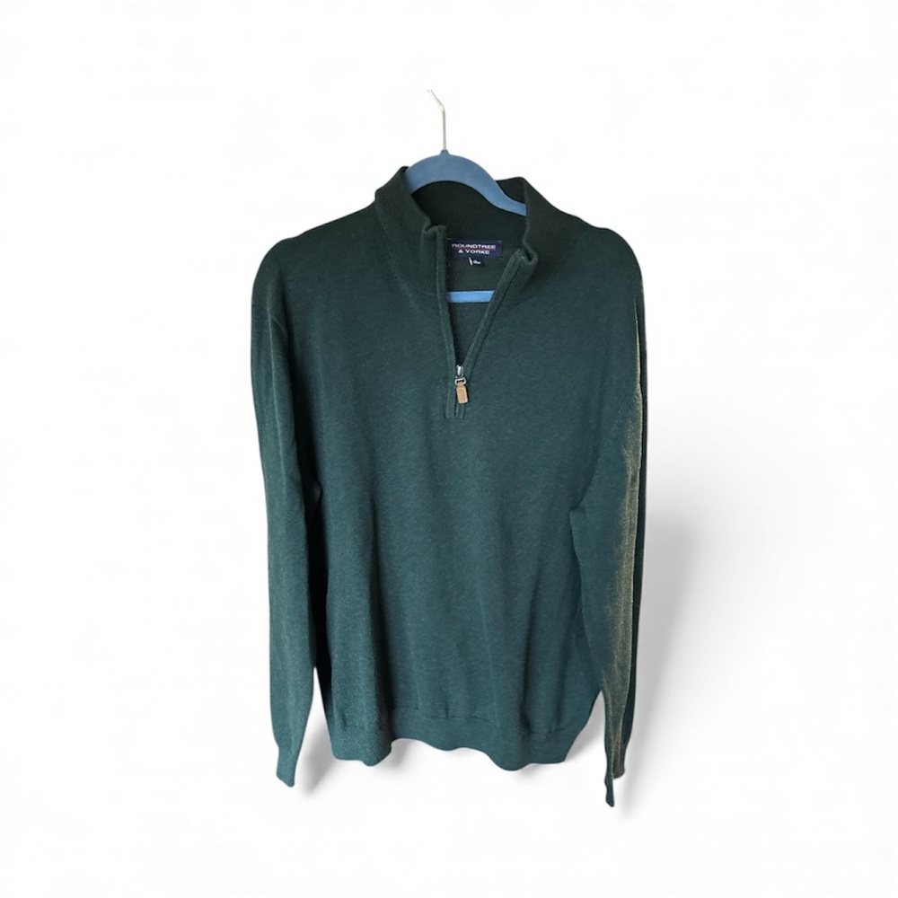 Men's trendy cozy casual Green quarter zip Sweater Large